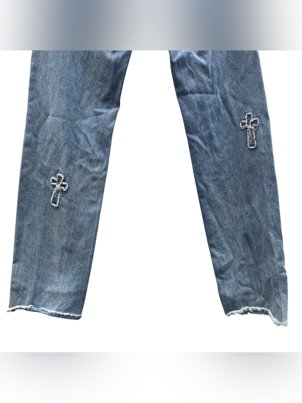 AUSTIN LANDING Studded Embroidered Cross Straight Leg Jeans Blue VIRAL Size 0 - Picture 10 of 16